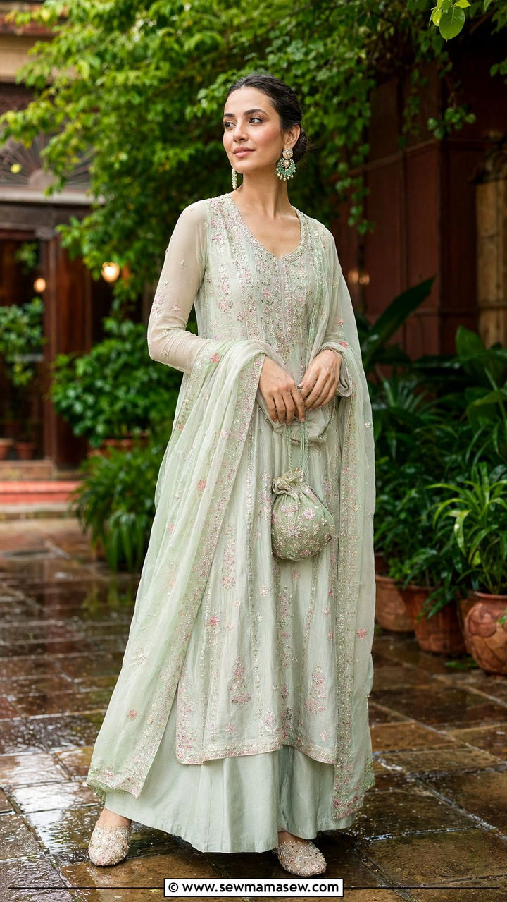 Embroidered Kurta with Palazzo Pants - 30 Wedding guest outfits for rainy weather