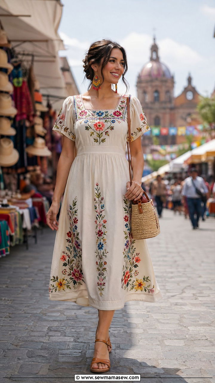 Embroidered Midi Dress Spring Outfit - 35 spring romantic outfits