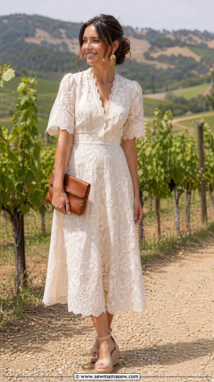 Embroidered Midi Dress Wedding Guest - 35 Summer wedding guest outfits