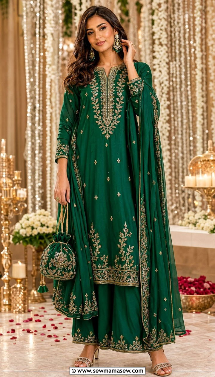 Embroidered Silk Kurta With Palazzo Pants - 35 palazzo pants outfit ideas for women