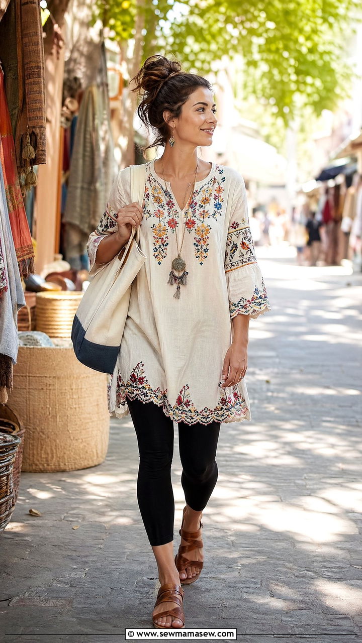Embroidered Tunic With Leggings Spring Boho - 35 spring boho outfit ideas