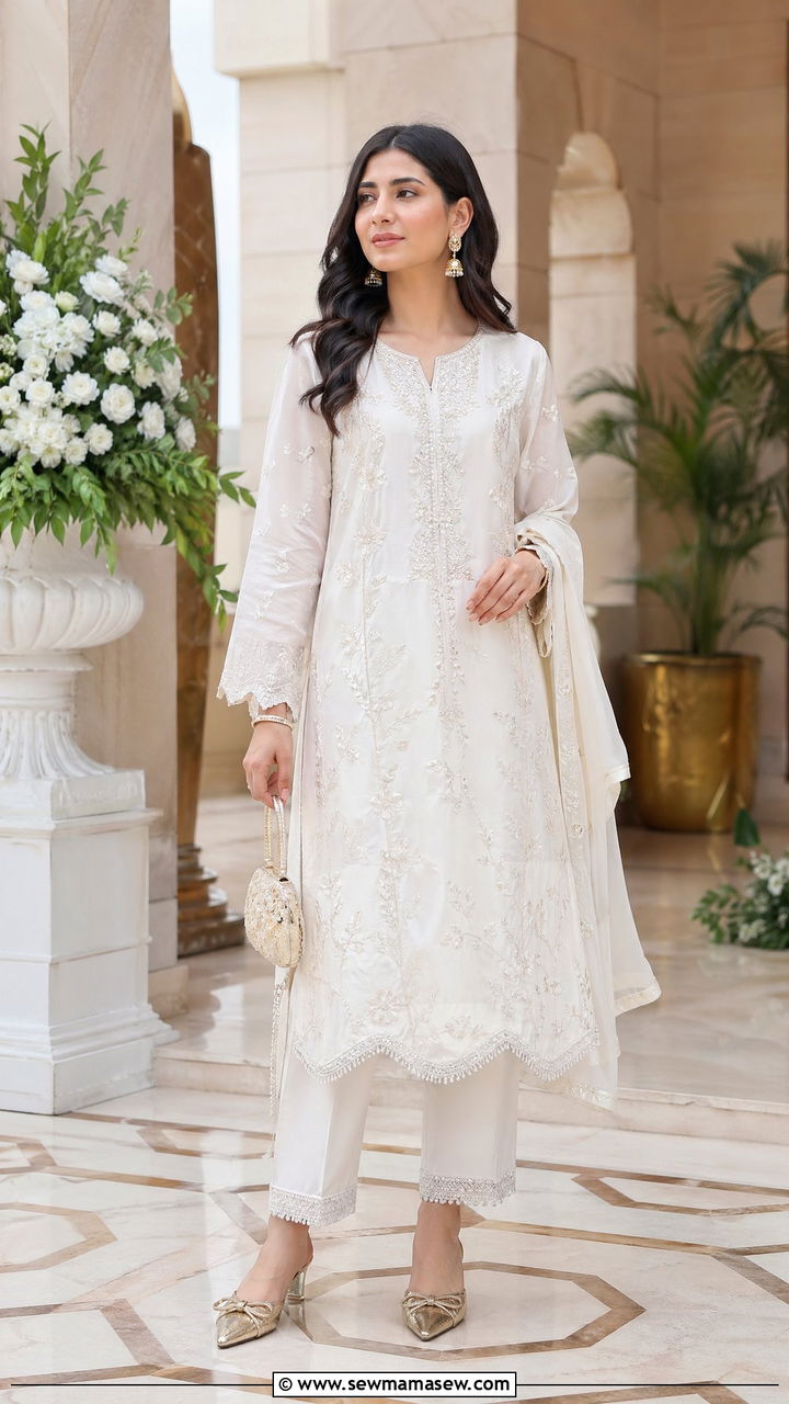 Embroidered tunic with tailored trousers - 35 summer wedding guest outfit ideas