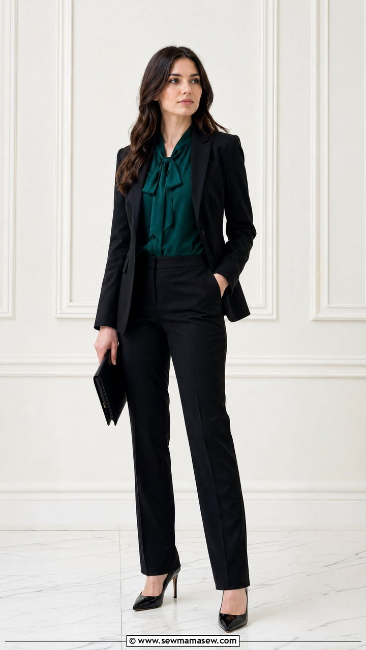 Emerald Green Blouse And Black Trousers Court Outfit - 35 Court appearance outfit ideas