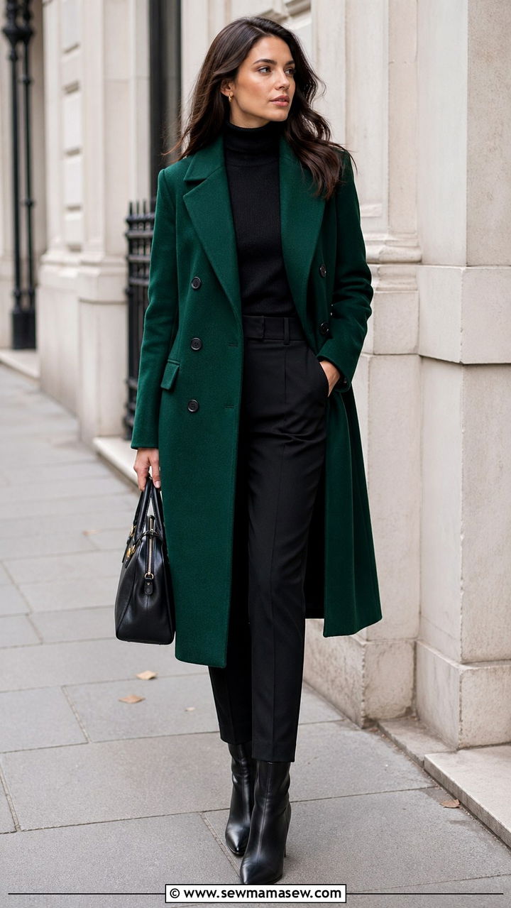 Emerald Green Coat With All Black Outfit - 40 All emerald green outfit ideas