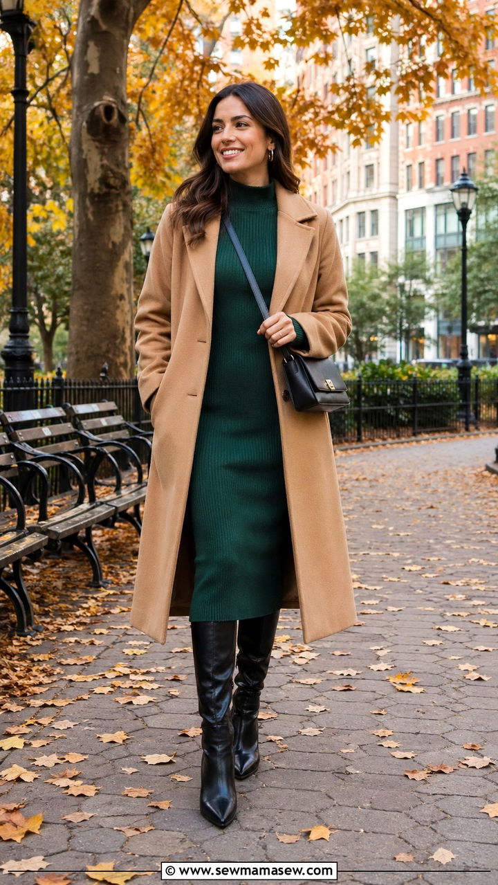 Emerald Green Knit Dress With Boots - 40 All emerald green outfit ideas
