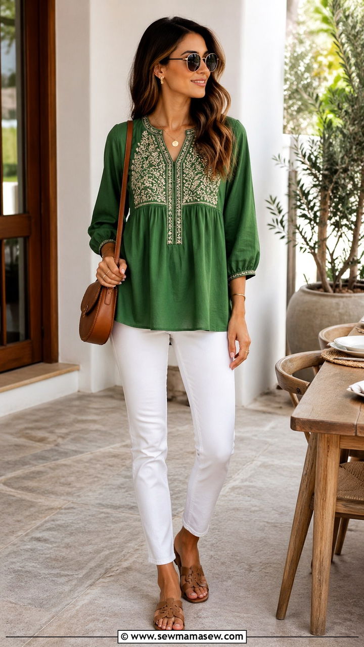 Emerald Green Tunic With White Jeans - 40 All emerald green outfit ideas