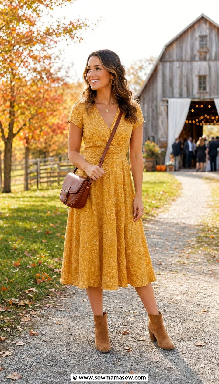 Emerald Green Velvet Dress with Metallic Heels - 30 Barn wedding guest outfit ideas
