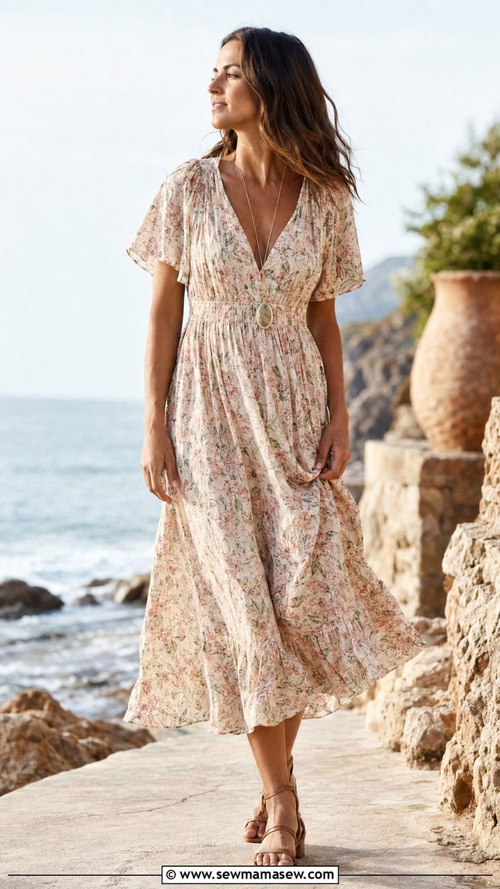 Empire Waist Dress with Strappy Sandals - 35 Outfit ideas for pear shape
