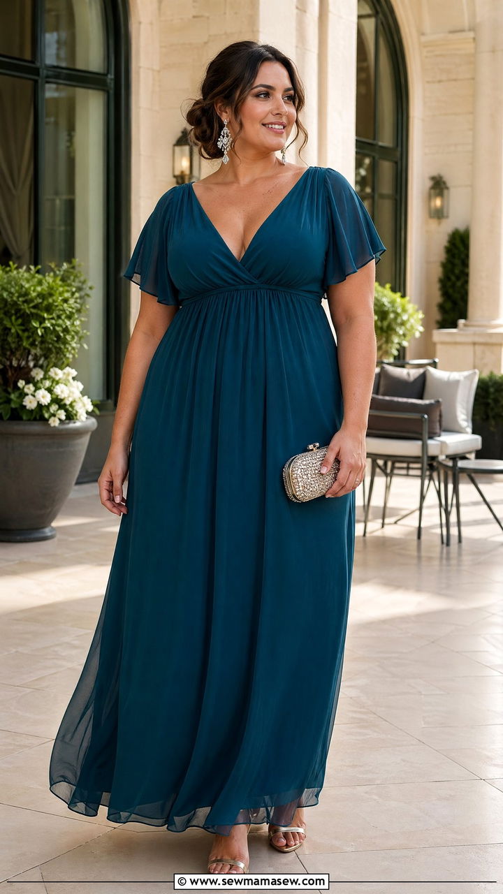 Empire Waist Maxi Dress For Curvy Wedding Guests - 35 Wedding guest outfits curvy women