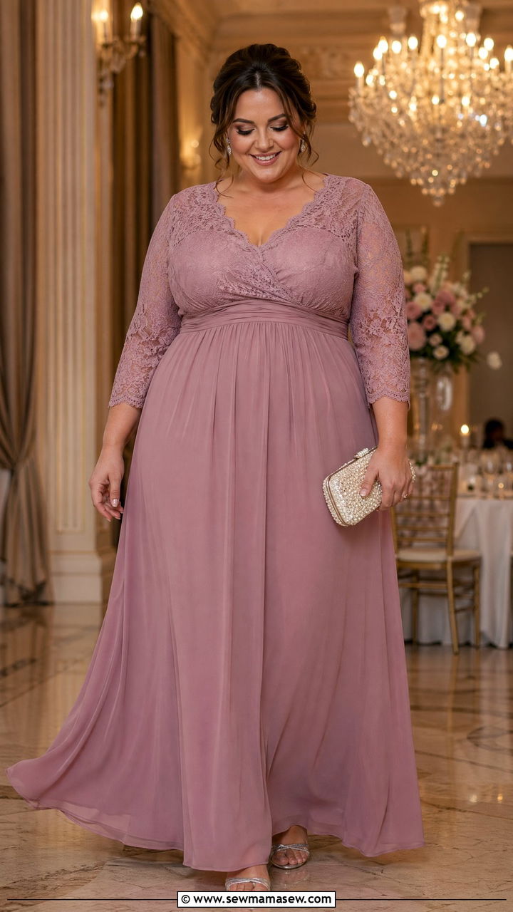 Empire Waist Maxi Dress with Lace Details - 35 classy outfits for plus size women