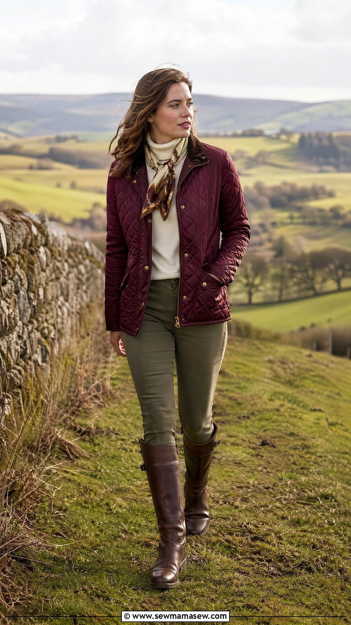 English countryside outfit with quilted jacket - 35 Country outfit ideas