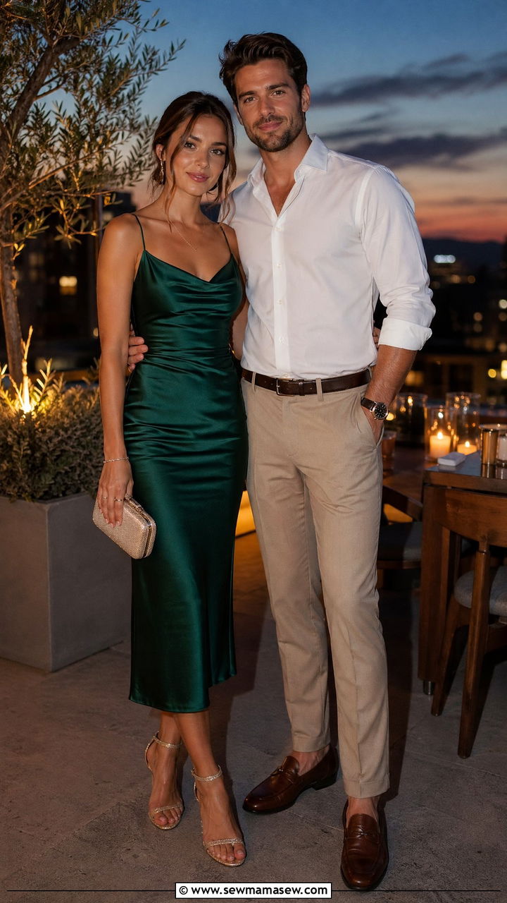 Evening midi dress and chinos duo - 35 Summer matching outfits for couples