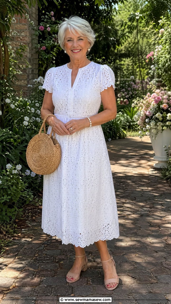 Eyelet Cotton Dress Outfit - 35 Summer outfits for women over 60