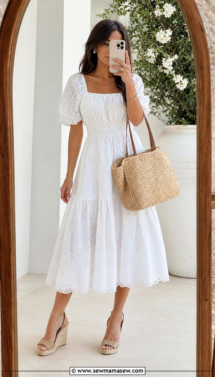 Eyelet Lace Dress With Espadrille Wedges - 35 Romantic spring outfits