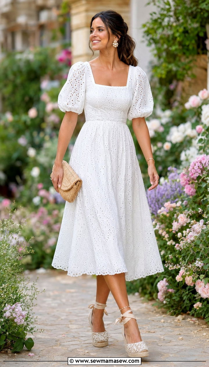 Eyelet Lace Dress With Espadrille Wedges - 35 Romantic outfit ideas
