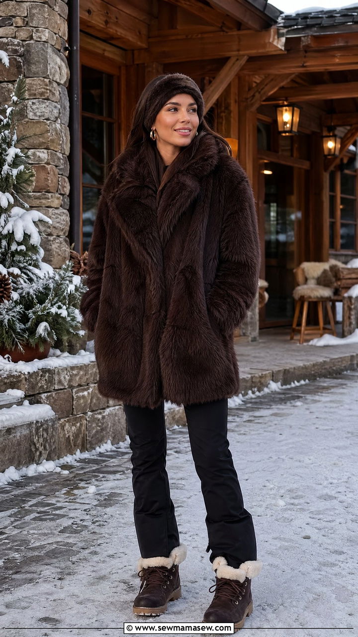 Faux Fur Coat Over Ski Pants - 35 Ski resort outfit ideas