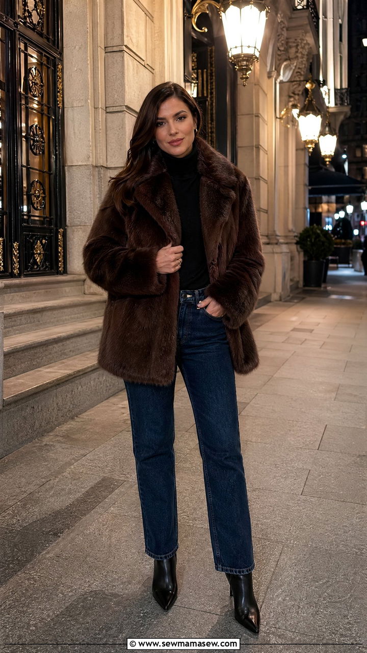 Faux Fur Coat With Straight Leg Jeans and Ankle Boots - 40 trendy outfits for women