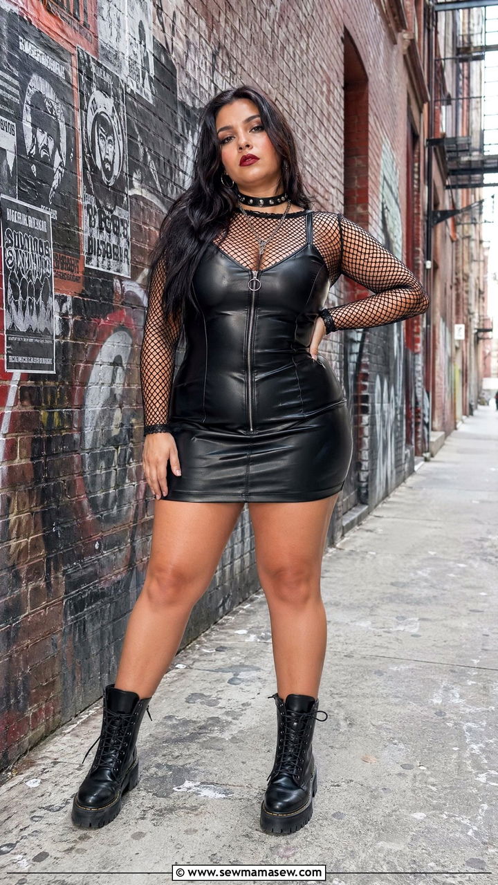 Faux Leather Dress and Combat Boots Curvy Outfit - 35 Concert outfits for curvy women