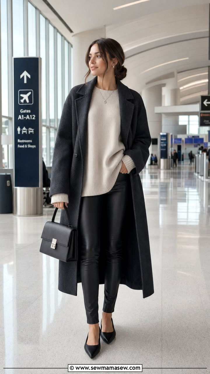 Faux Leather Leggings Cashmere Sweater Airport Outfit - 30 Airport outfit ideas aesthetic