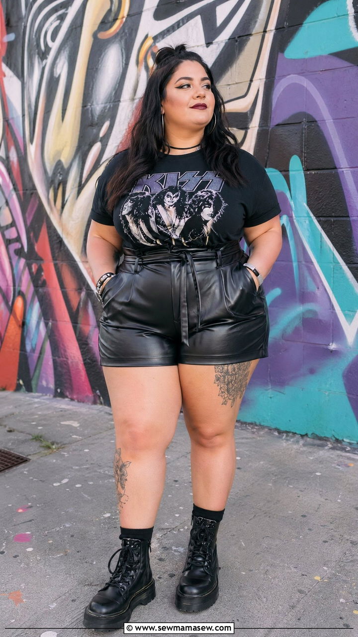 Faux Leather Shorts and Graphic Tee Plus Size Look - 35 Concert outfits for curvy women