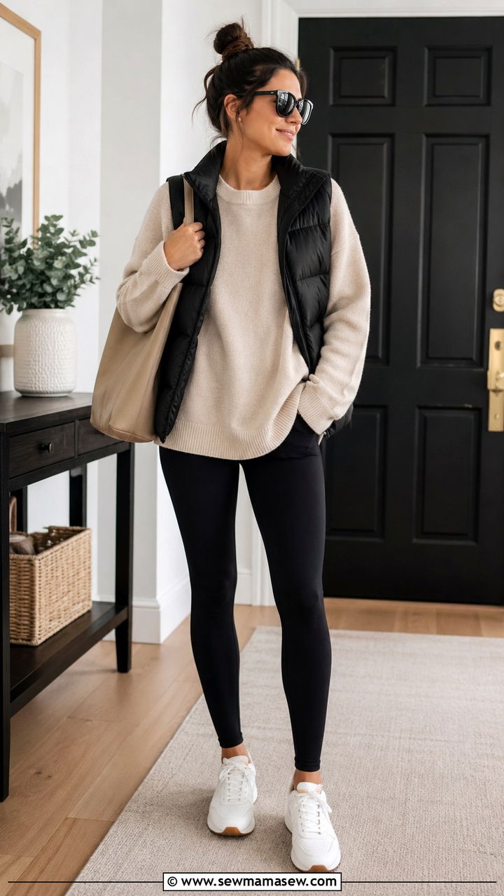 Fine Gauge Sweater with Faux Leather Pants - 30 spring light sweater outfit ideas