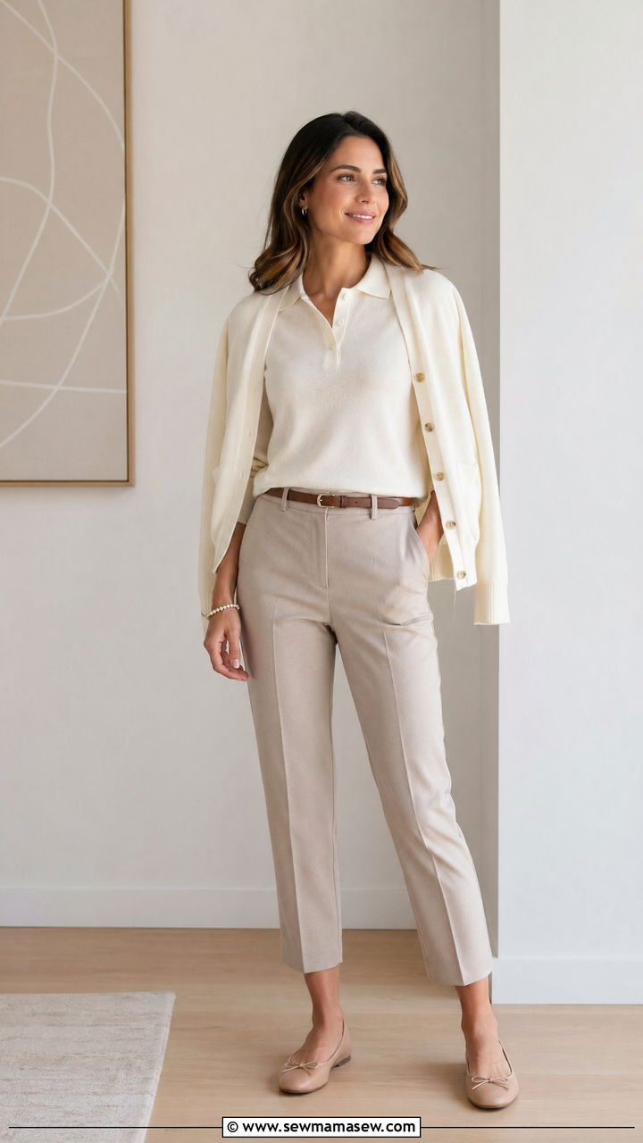 Fine Knit Polo With Cropped Trousers and Ballet Flats - 35 transitional old money outfit ideas