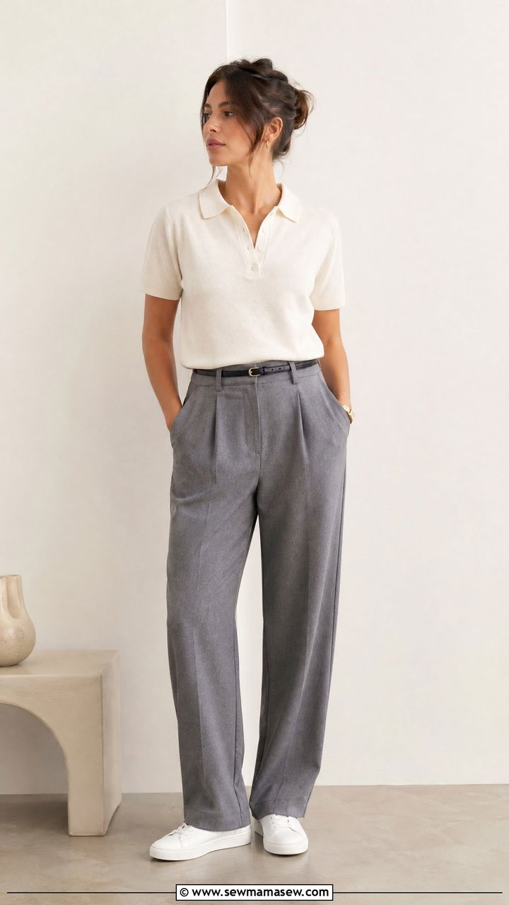Fine Knit Polo With Relaxed Trousers And Minimal Sneakers - 35 casual outfits aesthetic