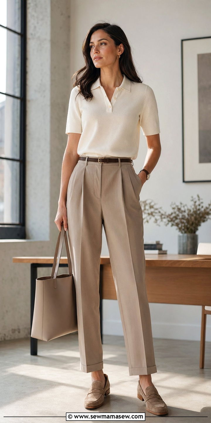 Fine Knit Polo with Pleated Trousers - 30 Workwear capsule wardrobe