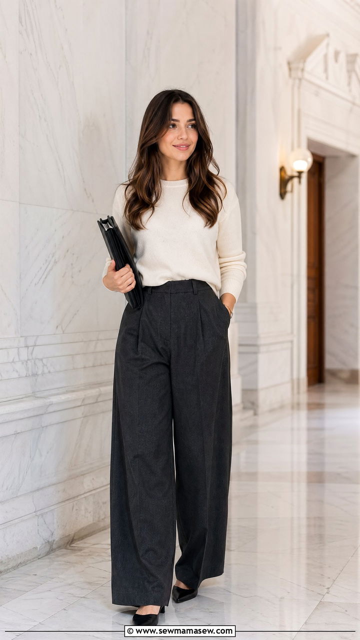 Fine Knit Sweater With Wide Leg Trousers - 35 Court reporter outfit ideas