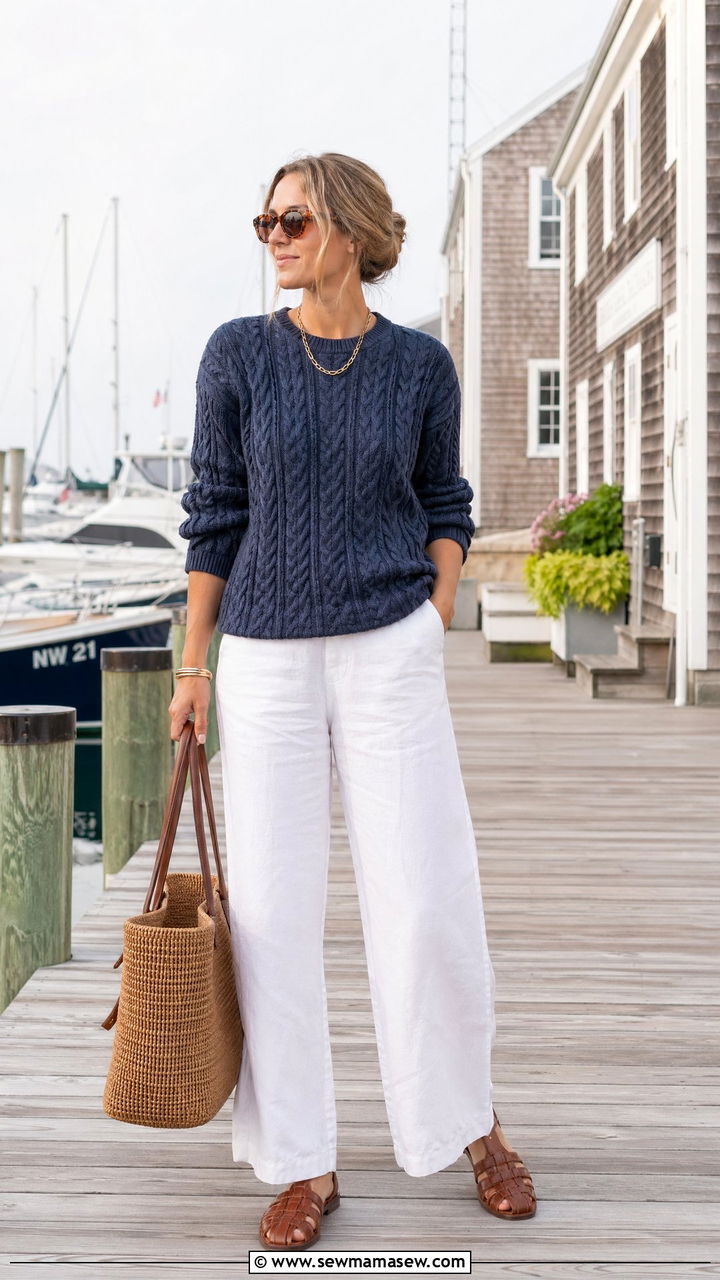 Fisherman sweater with white pants summer - 35 Summer outfits with sweaters