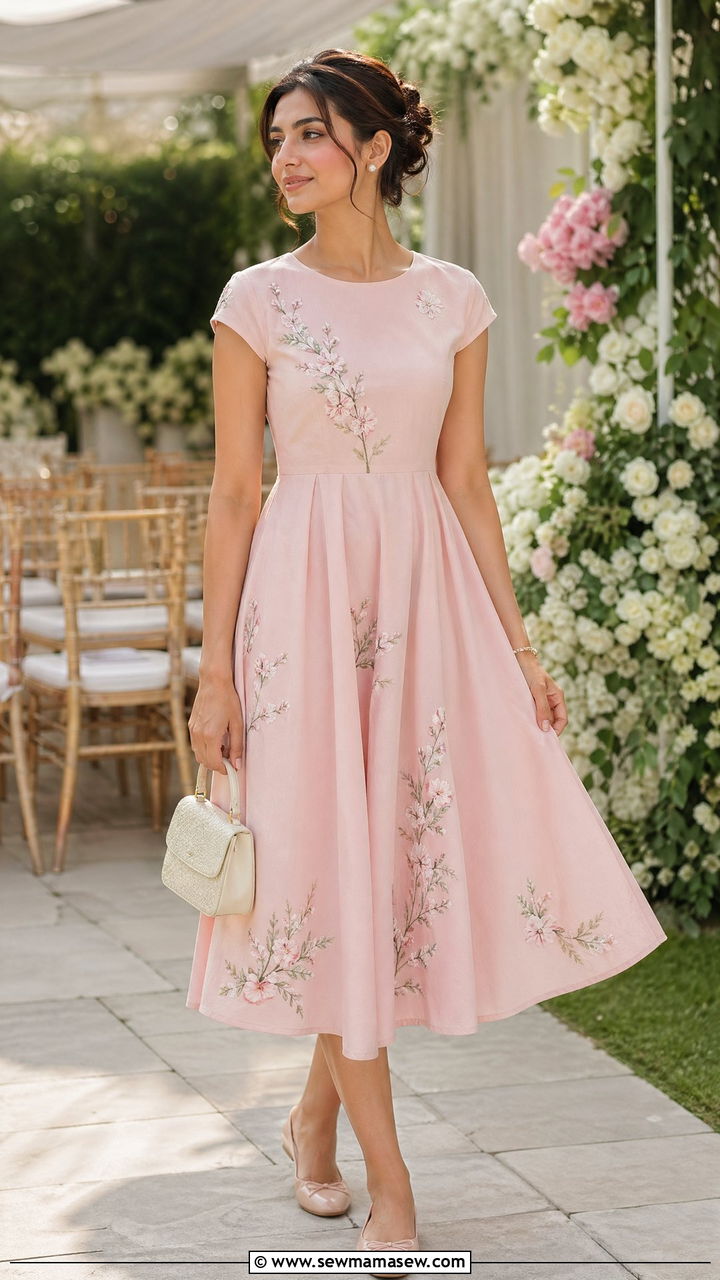Fit and Flare Cotton Dress With Embroidery Outfit - 35 Summer outdoor outfits