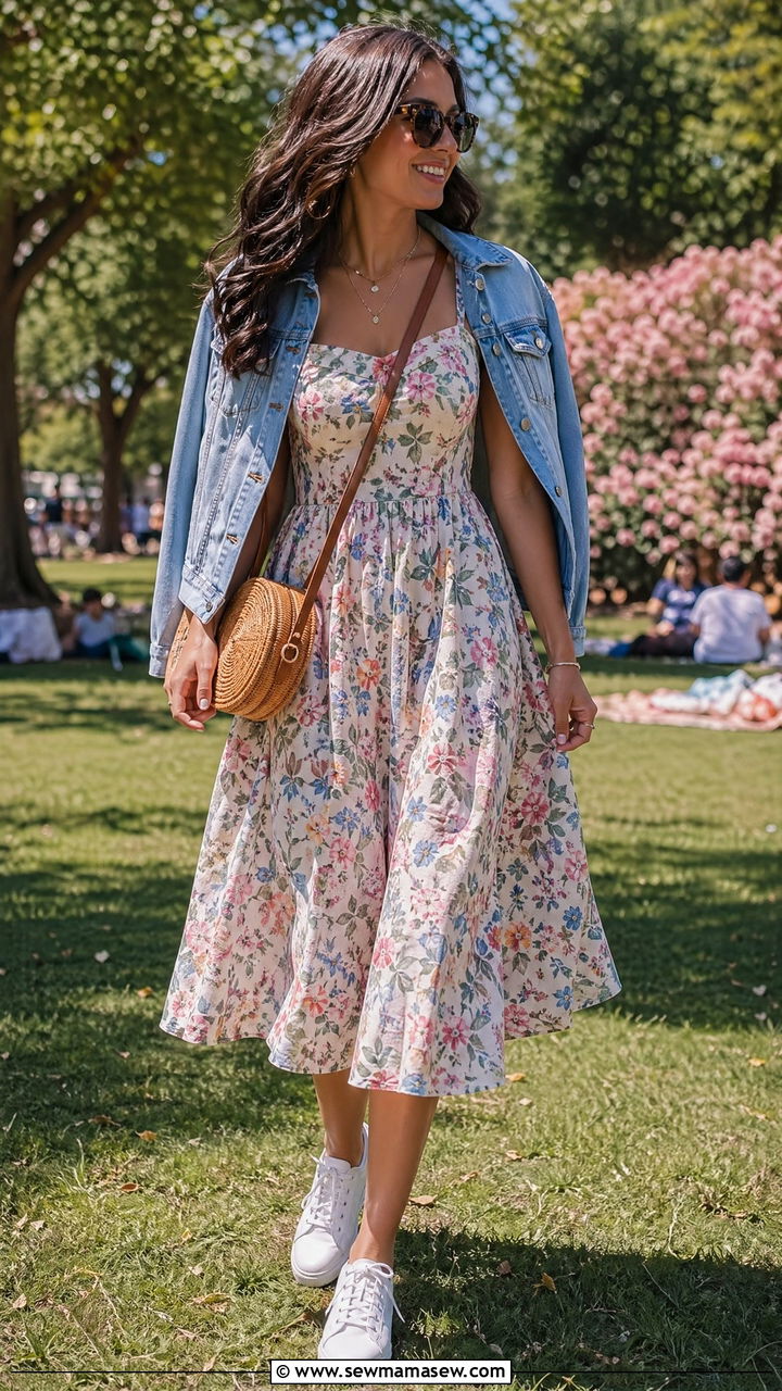Fit and Flare Dress and White Sneakers Spring Birthday - 35 Spring birthday outfit ideas