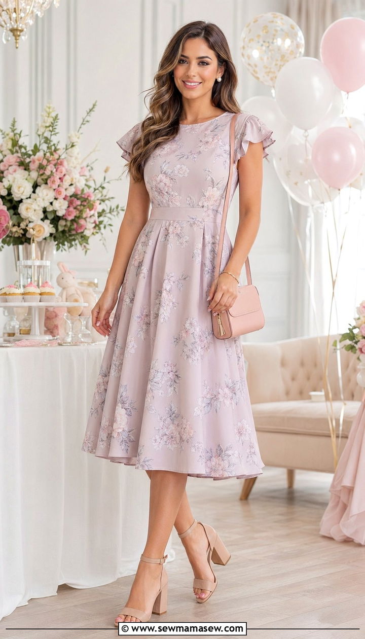 Fit and Flare Dress with Block Heels - 30 what to wear to a baby shower