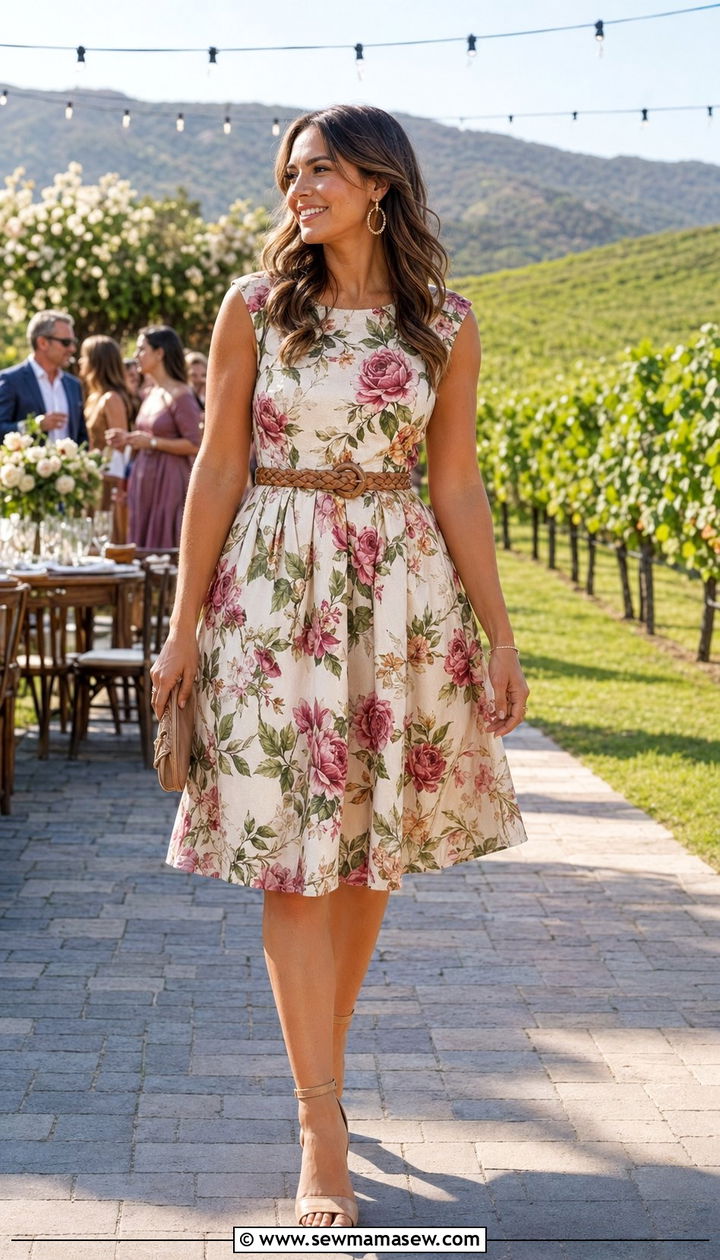 Fit and Flare Dress with Block Heels for Rectangle Wedding Guest - 30 wedding guest outfits for rectangle body shape
