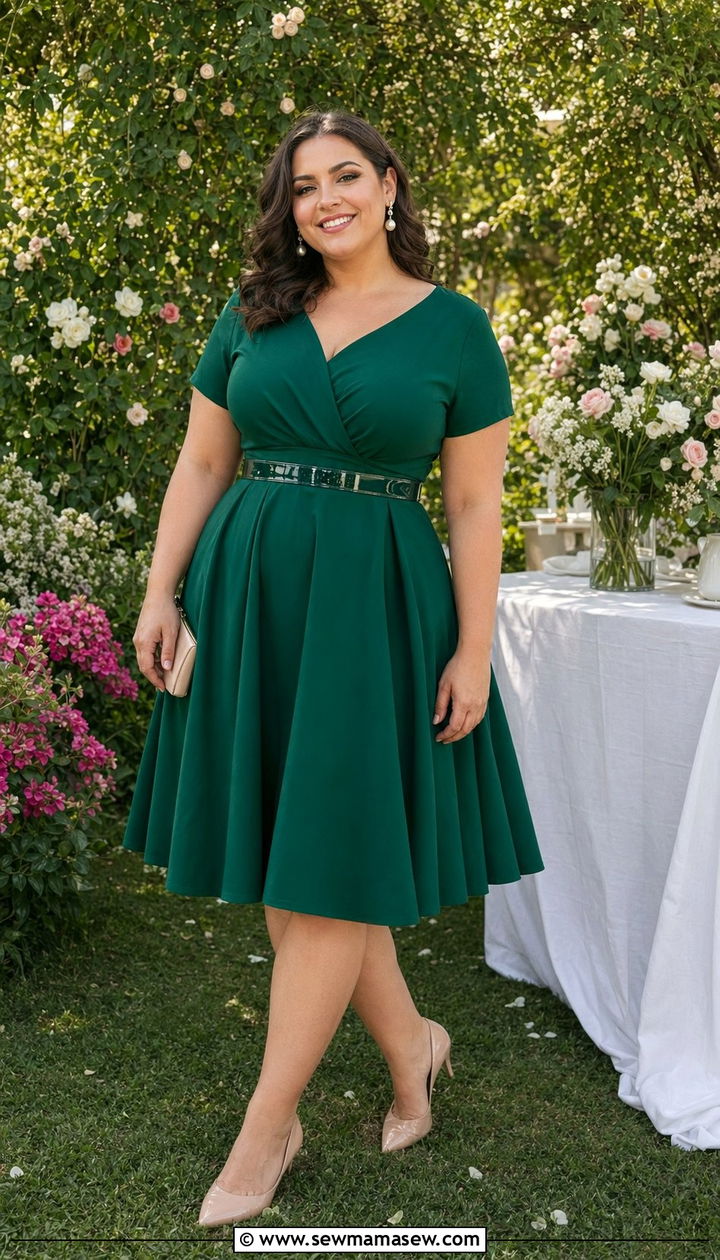 Fit and Flare Dress with Low Heel Pumps Plus Size - 35 Plus size outfits for women over 40