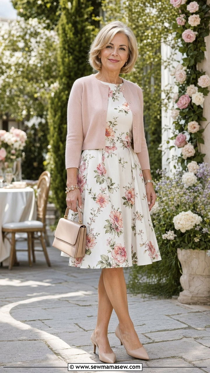 Fit and Flare Dress with a Cropped Cardigan - 35 Petite outfit ideas for women over 50