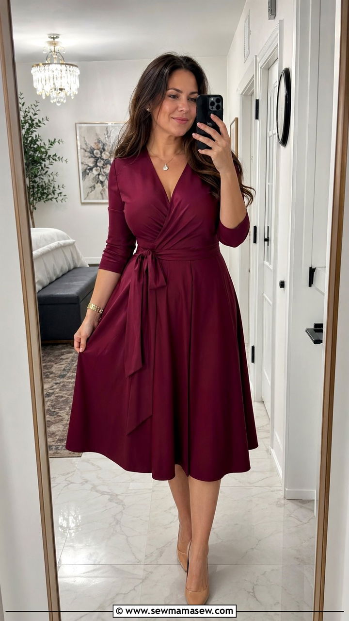 Fit and flare wrap dress with pointed toe pumps - 30 wedding guest outfits for pear shaped body