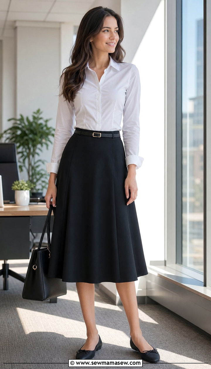 Fitted Button Down and A Line Skirt Outfit - 35 Outfit ideas for hourglass figure