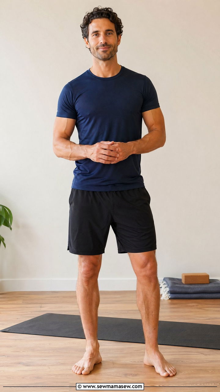 Fitted T Shirt and Stretchy Shorts for Men - 35 Yoga instructor outfit ideas