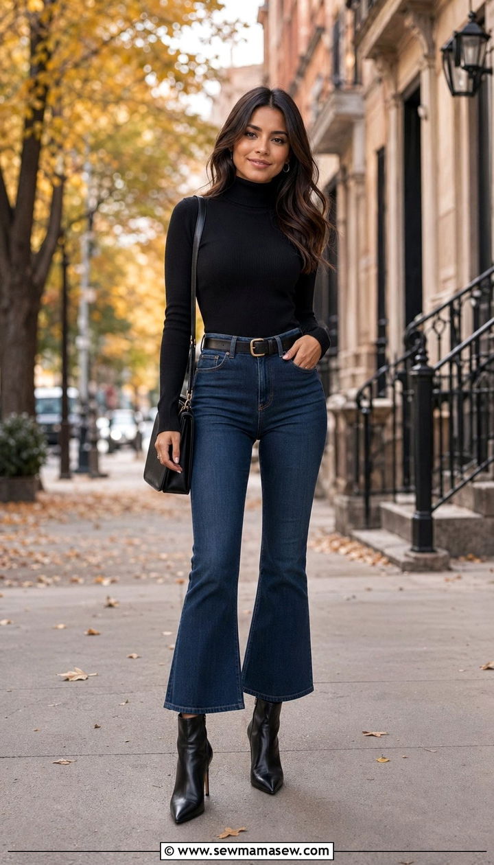 Fitted Turtleneck With Cropped Flare Jeans And Ankle Boots - 35 Petite outfit ideas with jeans