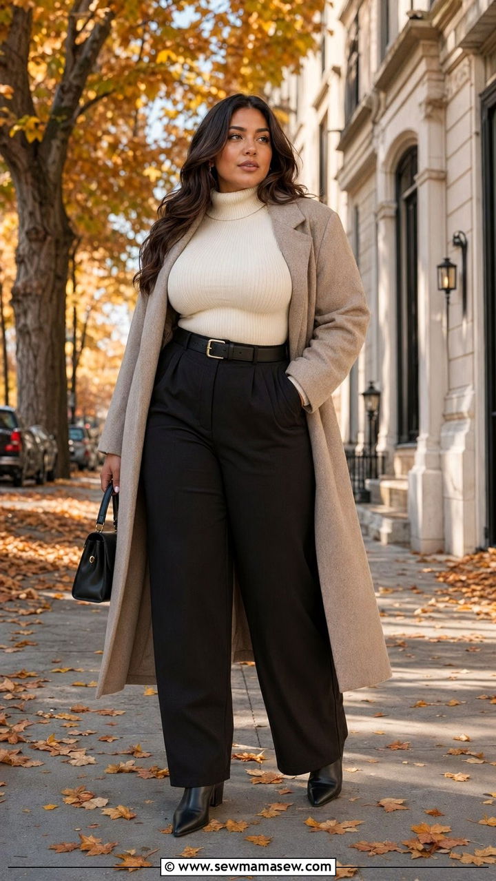 Fitted Turtleneck and Wide Leg Pants Outfit - 35 Outfit ideas for hourglass figure