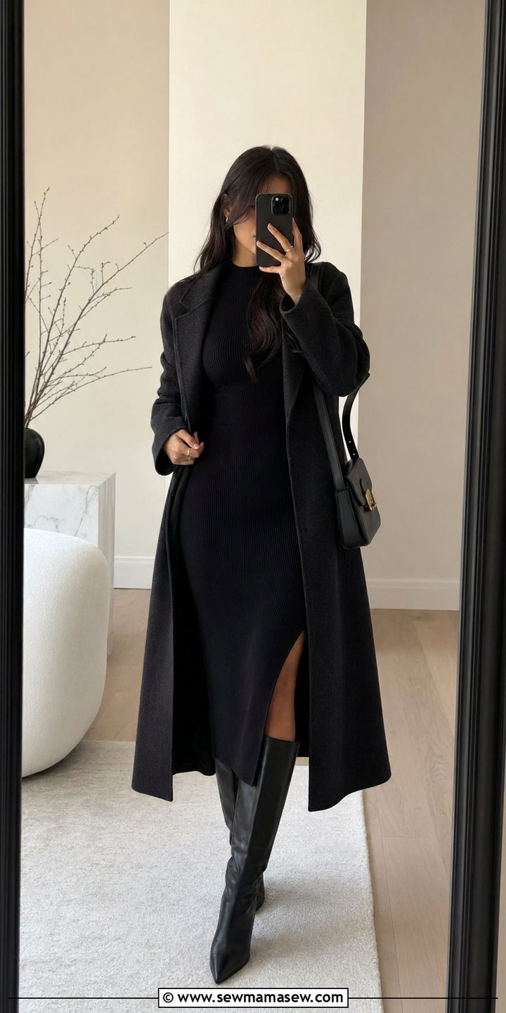 Fitted knit midi dress with knee high boots outfit petite - 35 Outfit ideas for petite women