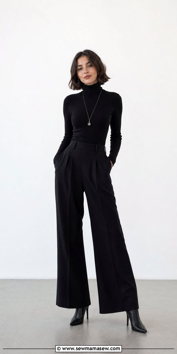 Fitted turtleneck with high waisted trousers - 30 Best tops for petite women