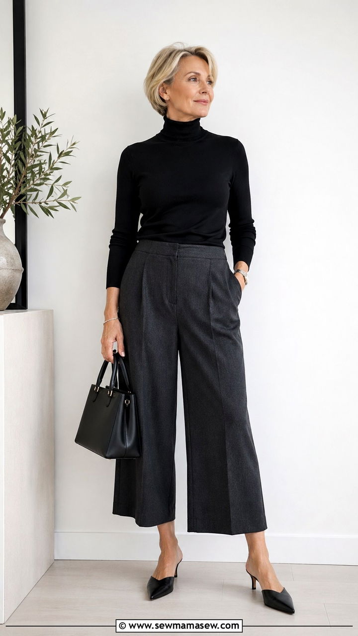 Fitted turtleneck with wide leg culottes - 30 Sophisticated outfit ideas for women over 50