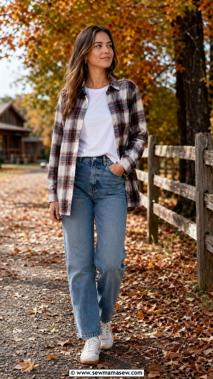 Flannel Shirt Over Plain Tee and Relaxed Fit Jeans - 35 Normcore outfit ideas