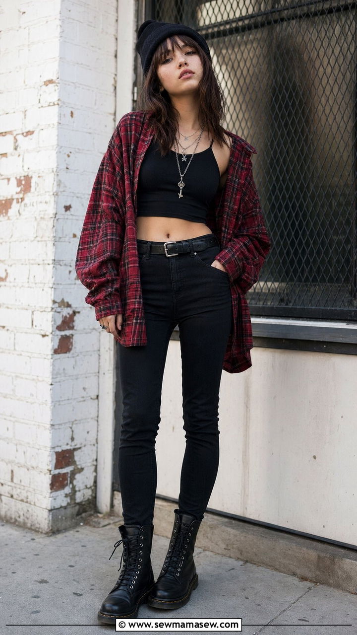 Flannel Shirt and Combat Boots Outfit - 30 back to school outfits aesthetic