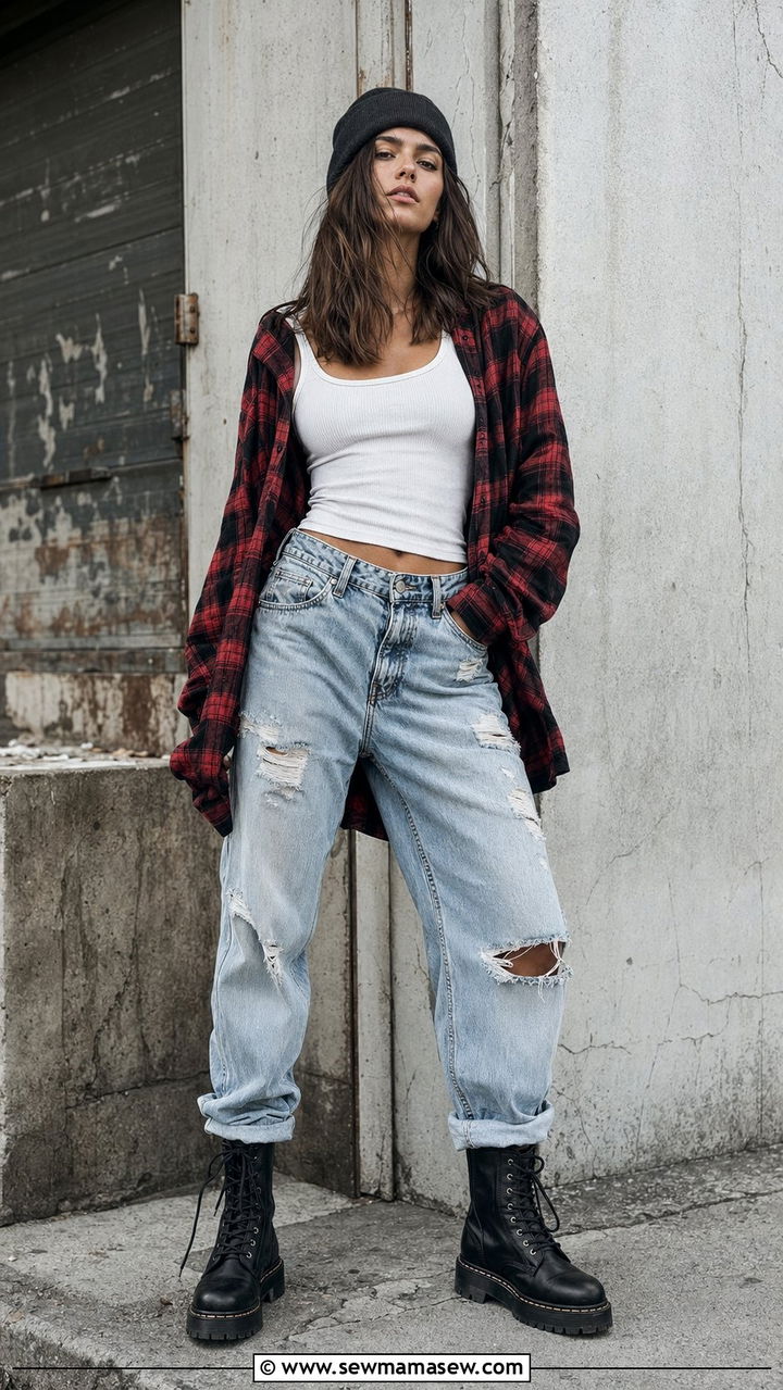 Flannel Shirt and Mom Jeans Outfit - 35 Mom jeans outfit ideas