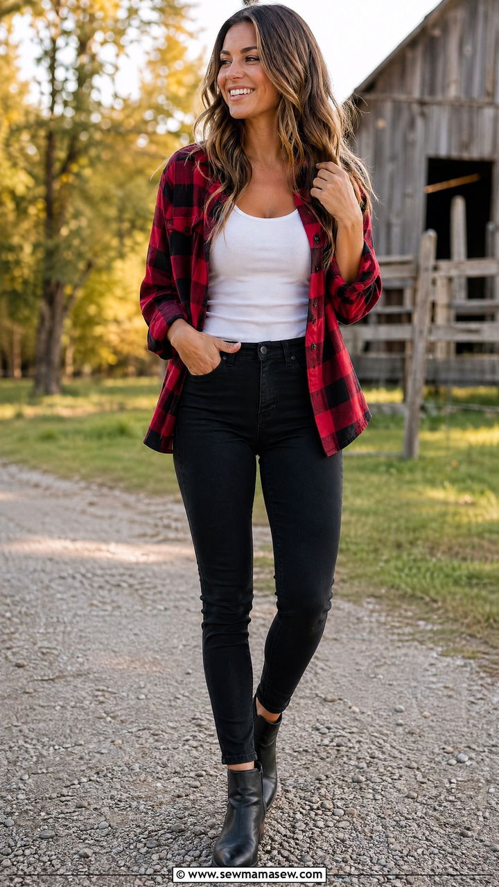 Flannel Shirt with Skinny Jeans - 35 cute casual outfits