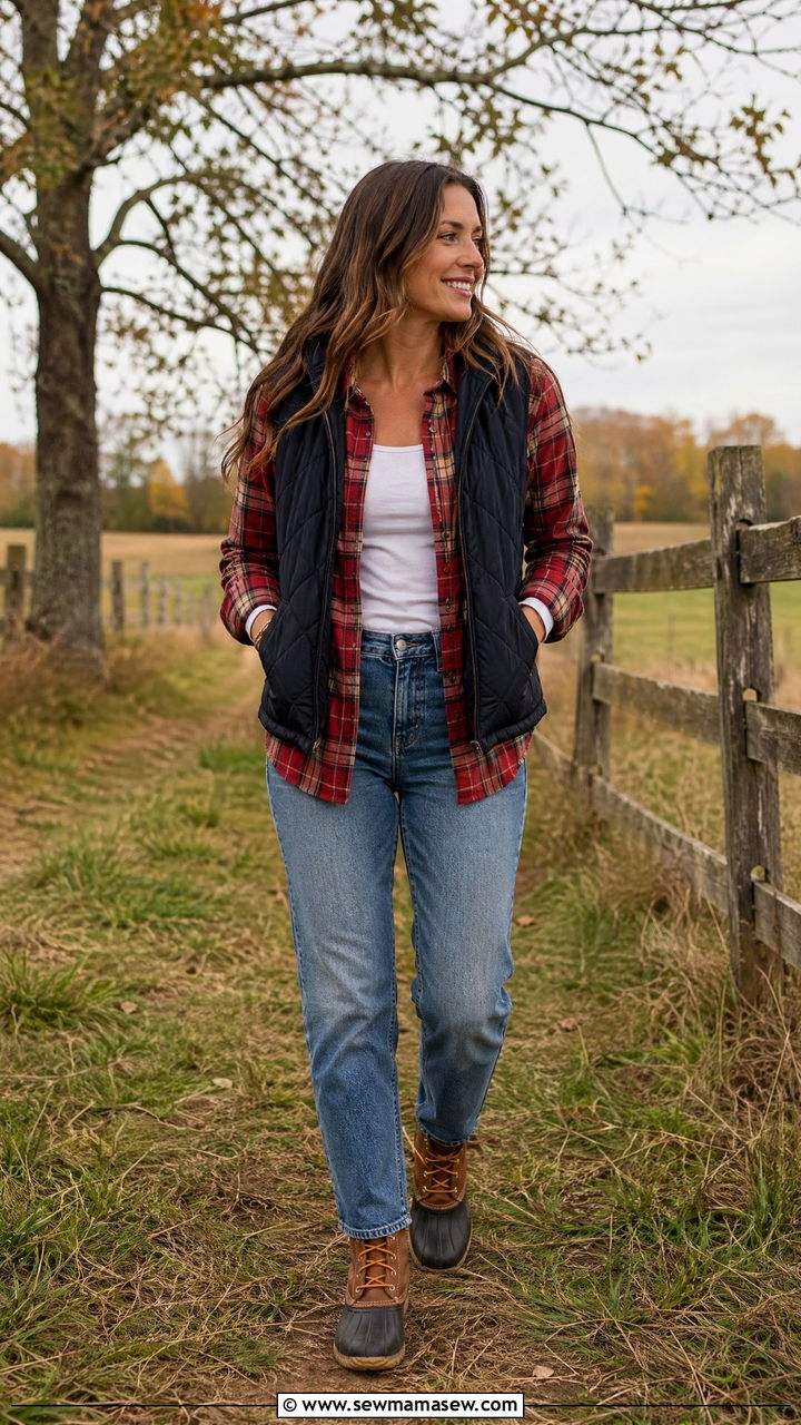 Flannel Shirt with Straight Leg Jeans and Bean Boots - 35 casual straight leg jeans outfits