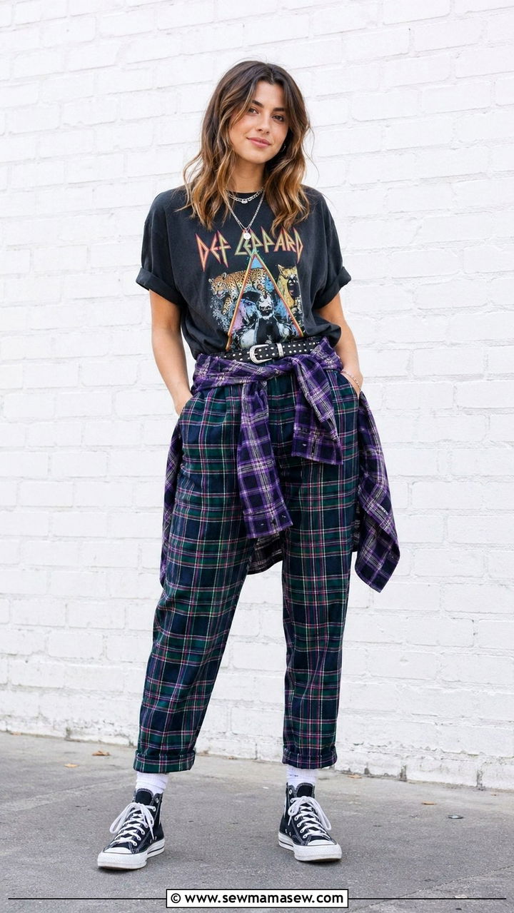 Flannel Tied Around Waist Spring Outfit - 30 spring grunge outfits